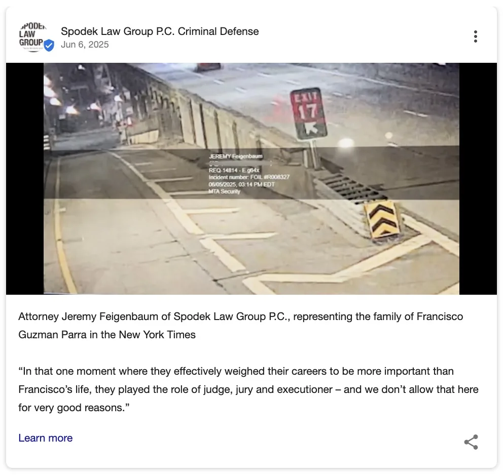 一家法律企业在 Google Business Profile 上发布的帖子，通过分享对特定案件的见解来展示其专业能力。