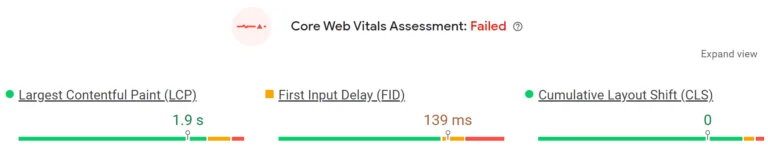 PageSpeed Insights 中的 Core Web Vitals 评估