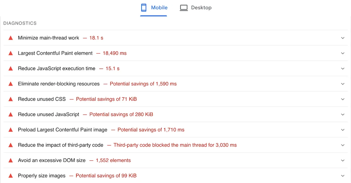建议包括减少未使用的 JavaScript、减少未使用的 CSS、正确设置图片尺寸等。