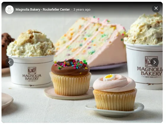 Magnolia Bakery 上传的纸杯蛋糕图片,显示日期为 3 年前。
