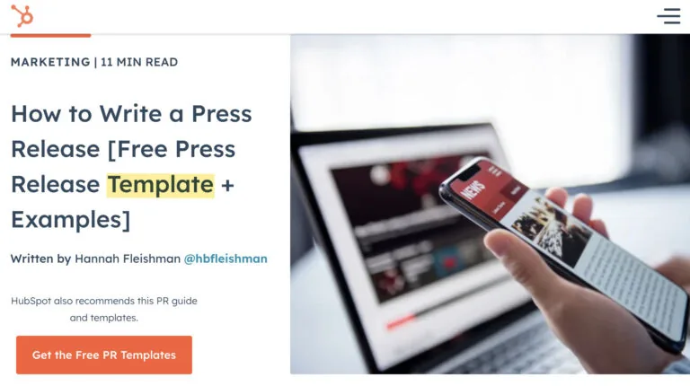 另一个凭借免费模板在“how to write a press release”中排名的页面示例