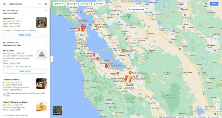 Google Maps 中的 Google Business Profiles