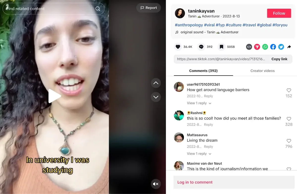 Tanin Kayvan 的 TikTok 视频(左)和评论(右)
