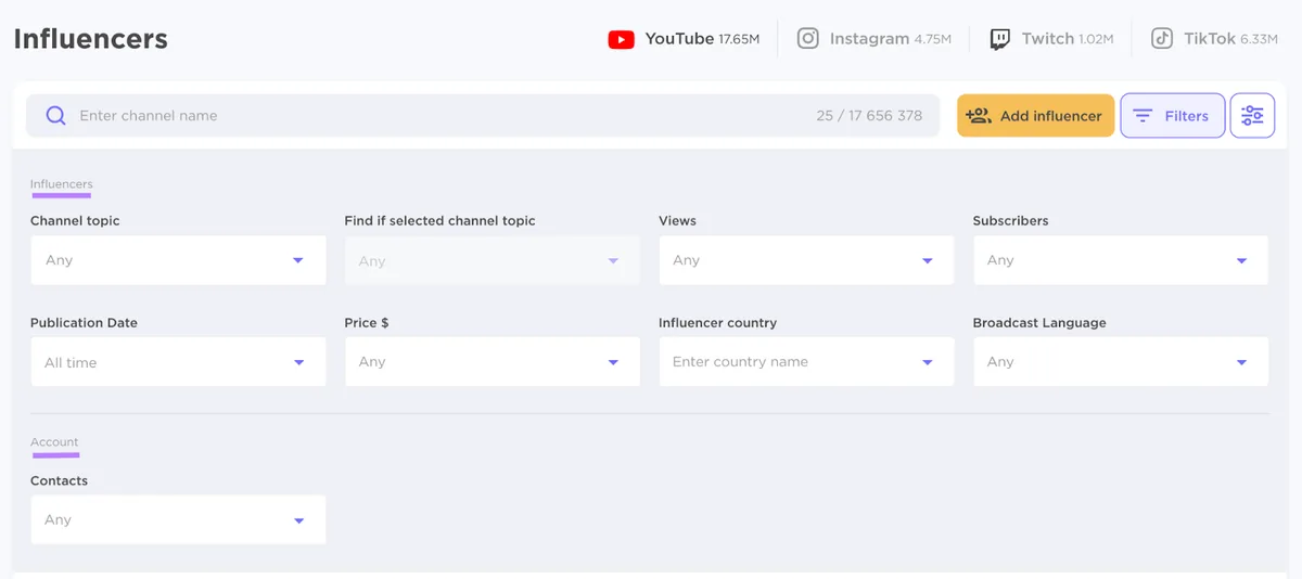 使用 Semrush Influencer Analytics 工具对 YouTube 达人进行筛选