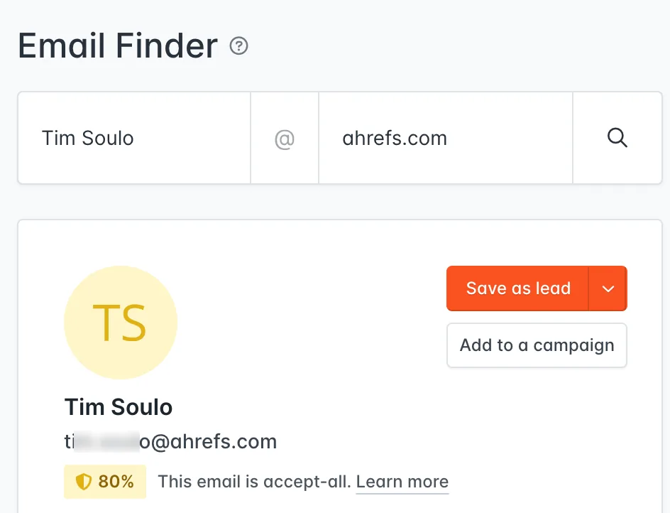 使用 Hunter.io 查找 Tim 的邮箱