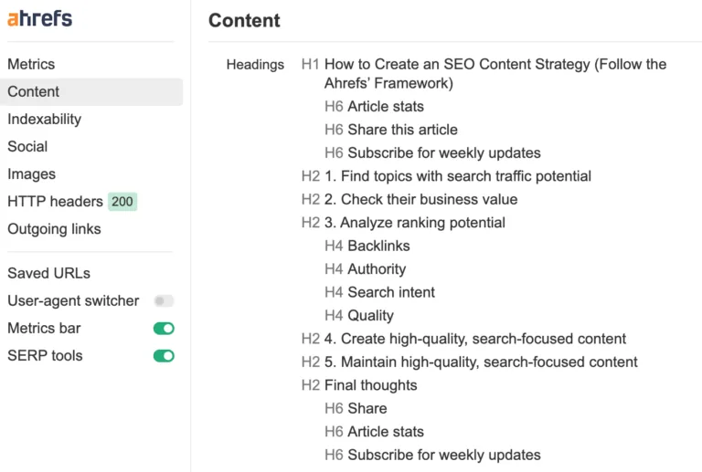 Ahrefs 的 SEO Toolbar 中的内容报告