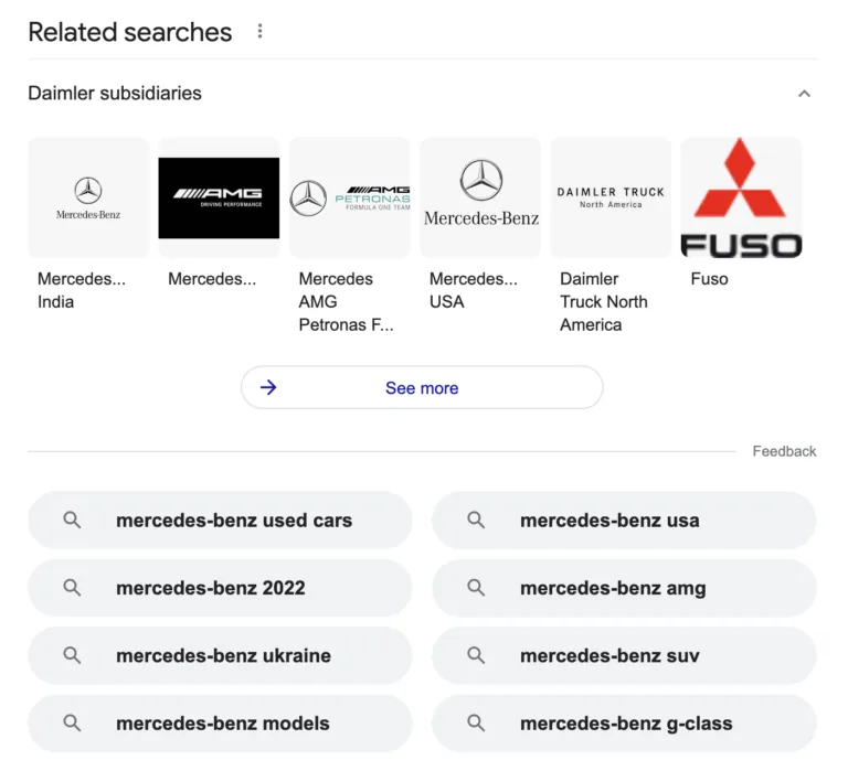 Google 上的高级相关搜索板块