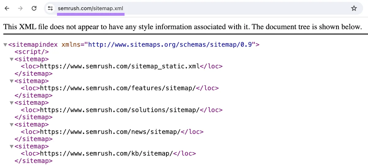 Semrush 的 XML 站点地图