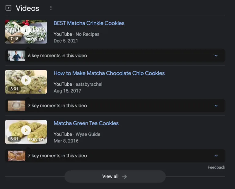 展示 YouTube 视频的 SERP