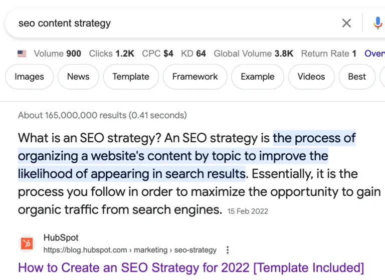 “seo content strategy”的精选摘要