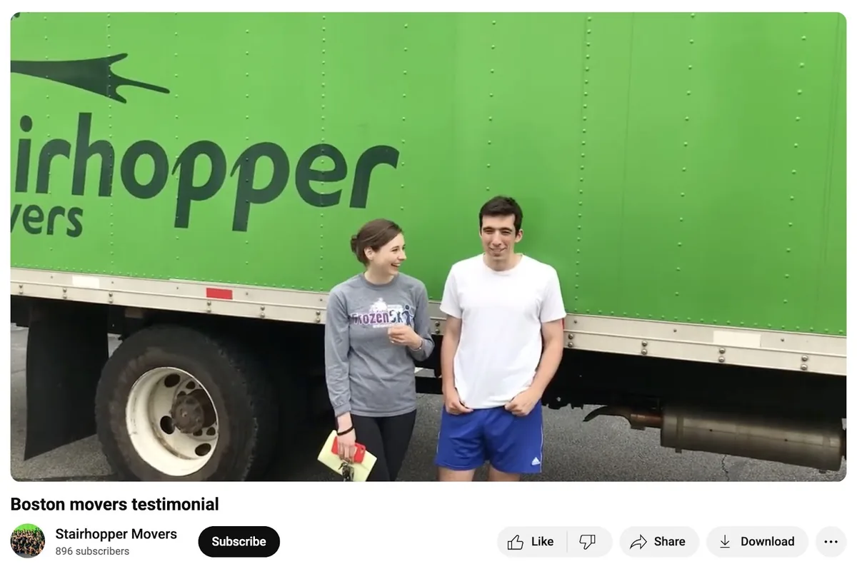 一段发布在 YouTube 上的视频证言,客户谈论他们使用“Stairhopper Movers”的体验。