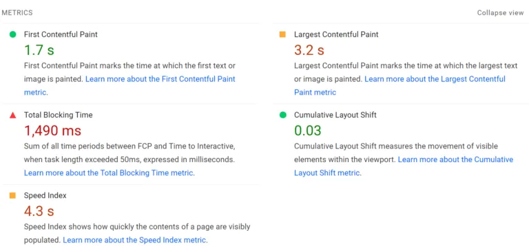 PageSpeed Insights 中 Lighthouse 指标的更多详情