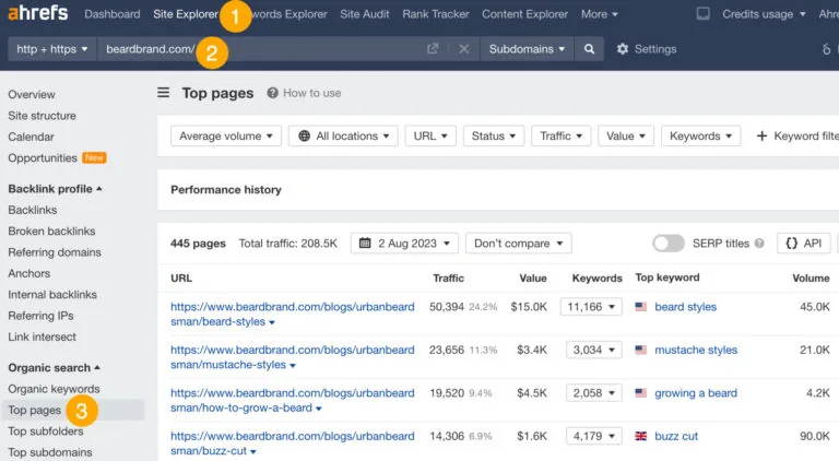 如何在 Ahrefs 的 Site Explorer 中查找竞争对手的热门主题