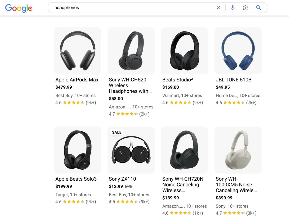 “headphones”的 Google 购物广告