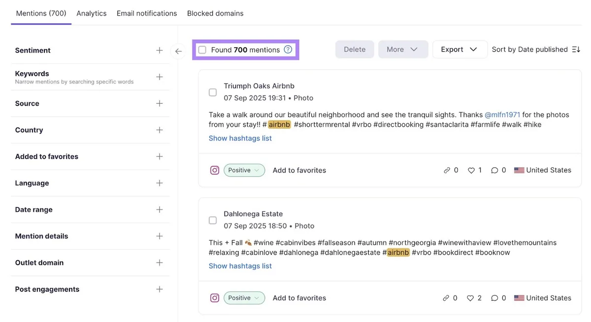 Brand Monitoring 工具,显示某品牌的提及,包括最新的 UGC。