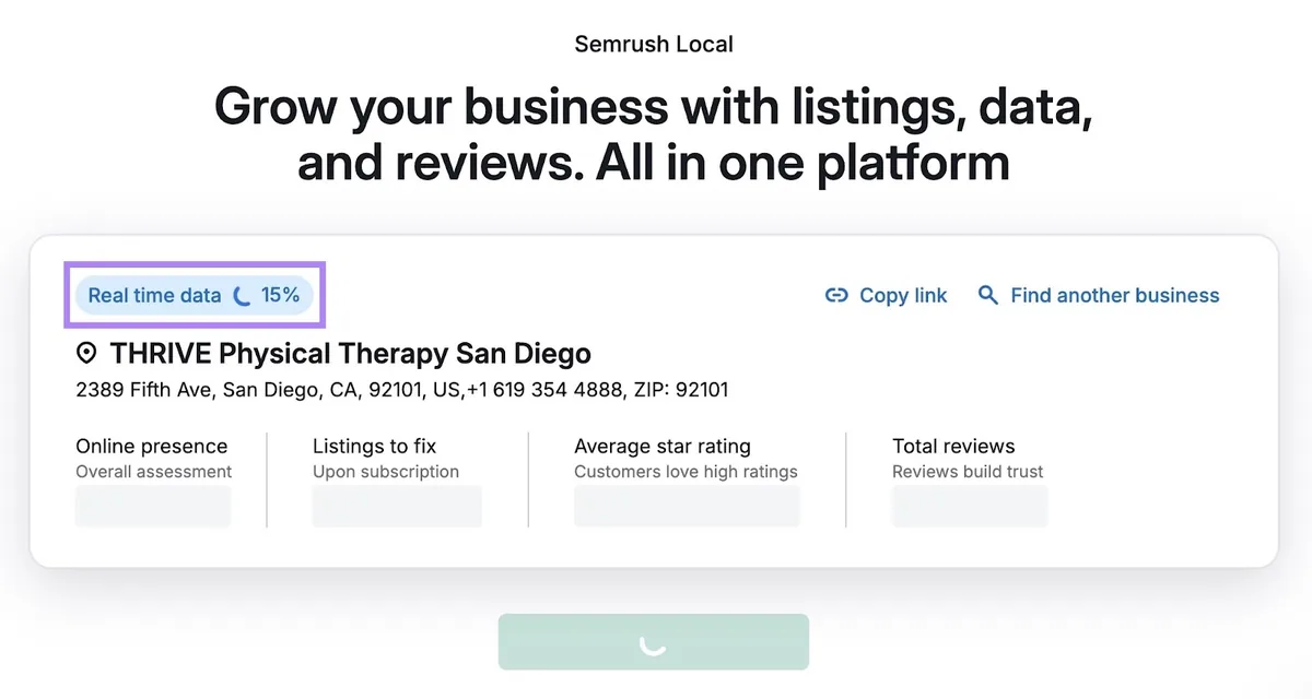 Semrush Local 在网上扫描与企业相关的现有本地名录。