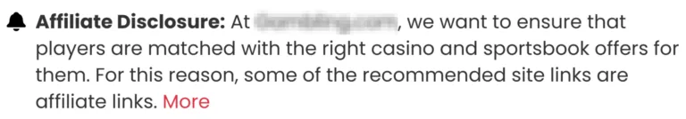 某赌场网站上的联盟披露声明