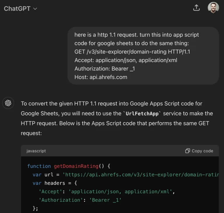 用 ChatGPT 生成 Ahrefs API 代码