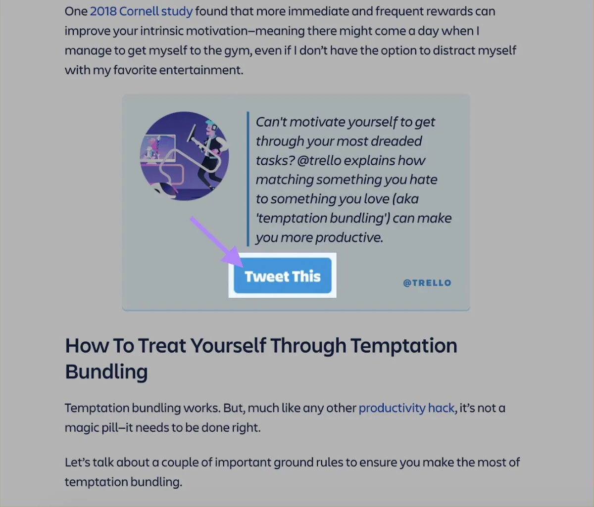 Trello 博客上突出显示的“Tweet This”行动号召