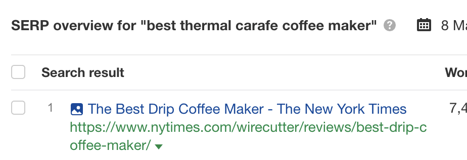 Wirecutter 的最佳滴滤咖啡机榜单在“best thermal carafe coffee maker”排名第 1