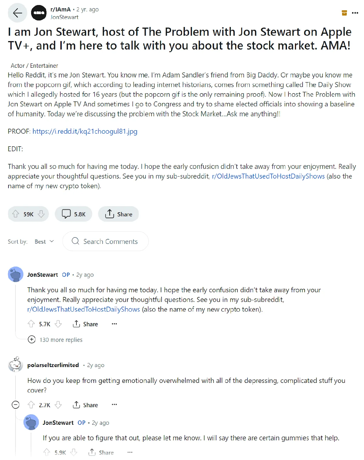 Jon Stewart 在 Reddit 上的 AMA。