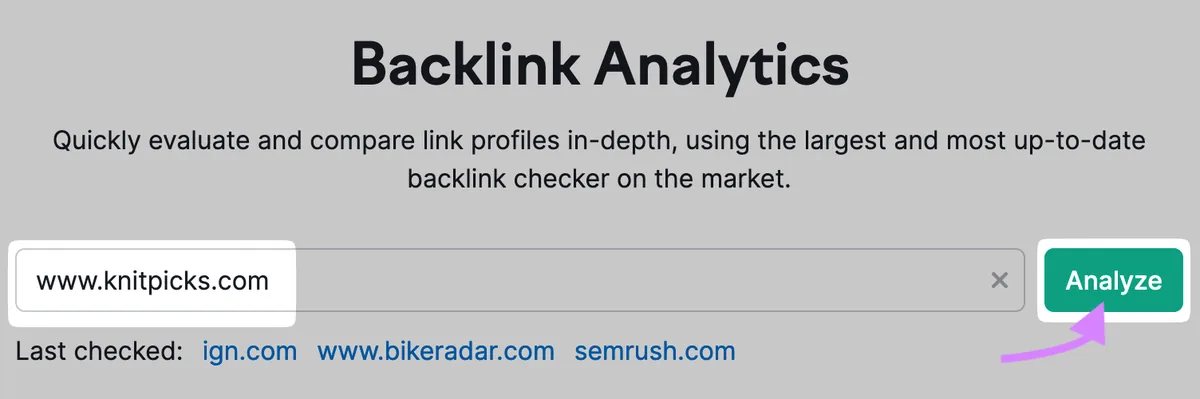 在 Backlinks 中搜索“www.knitpicks.com”