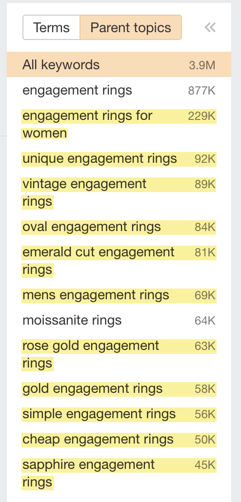 “engagement rings”的长尾变体