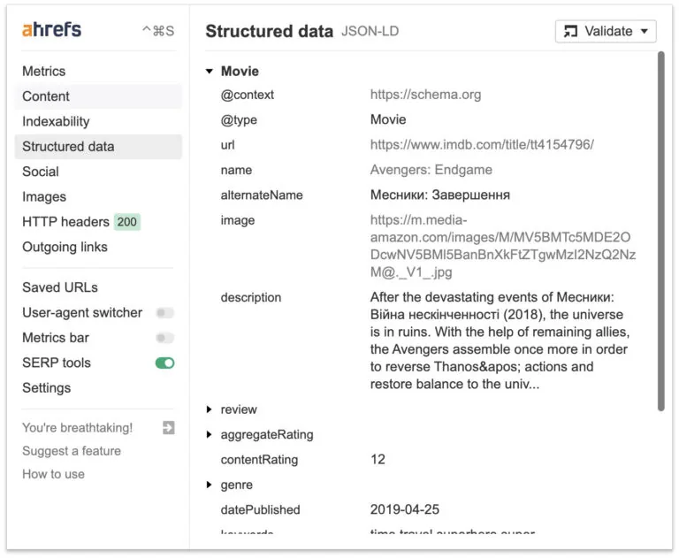 一部电影的 Schema 标记示例