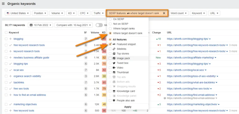 Site Explorer 中的精选摘要机会