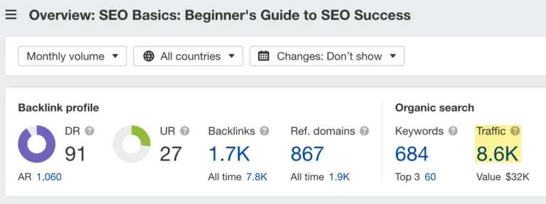 通往我们 SEO 新手指南的自然流量