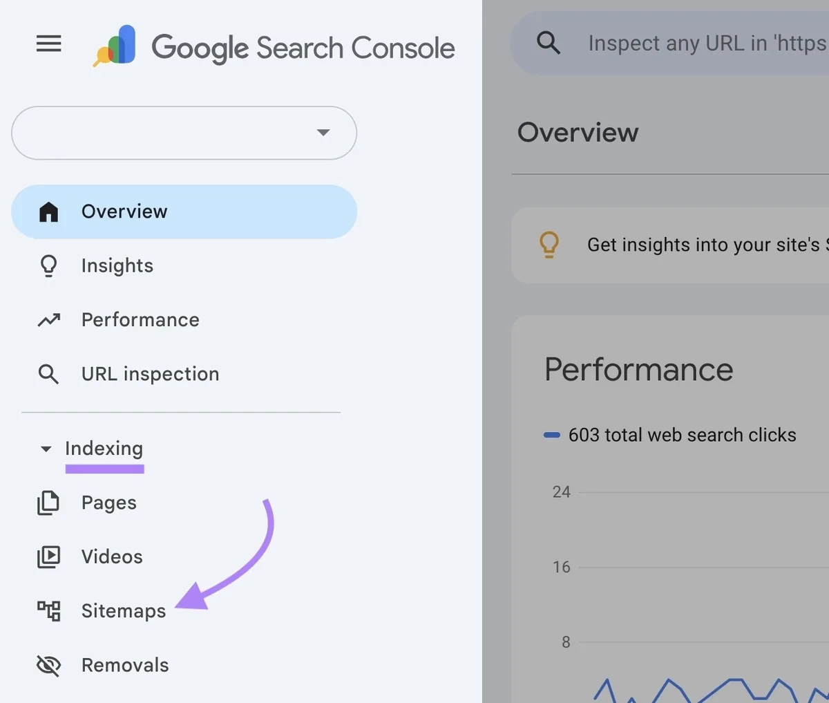 在 Google Search Console 侧边栏中导航到“Sitemaps”。
