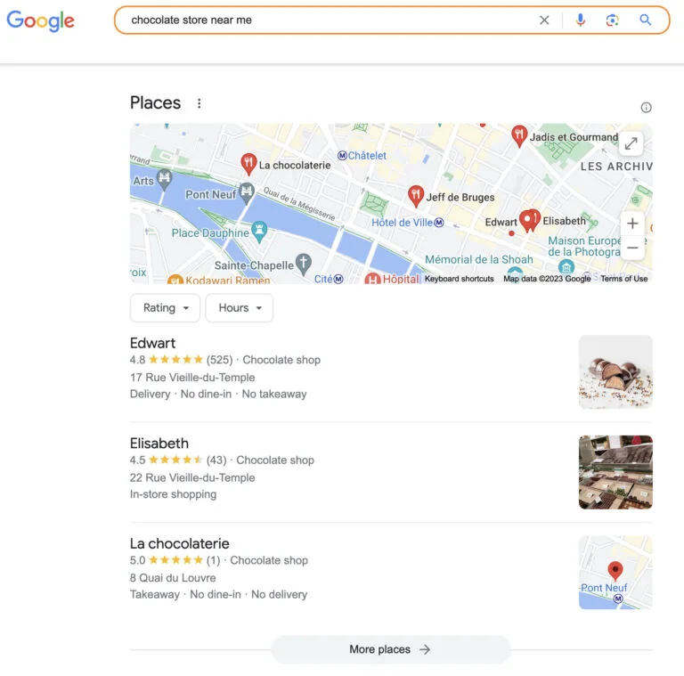 Google Business Profile 的本地搜索结果
