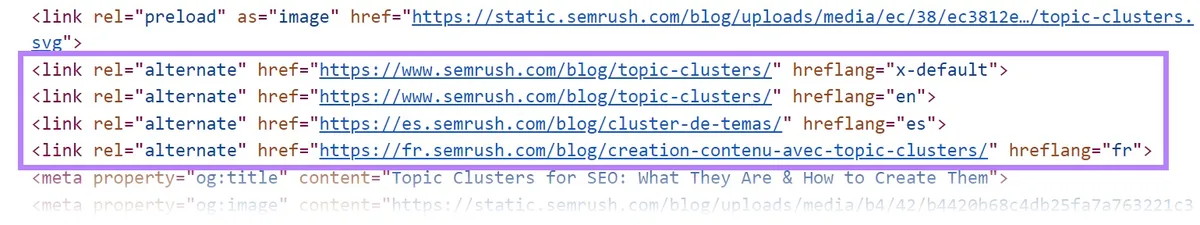Semrush 网站的 Hreflang 属性