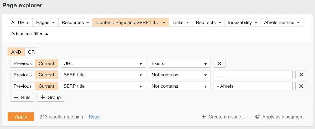 应用了高级筛选的 Page Explorer