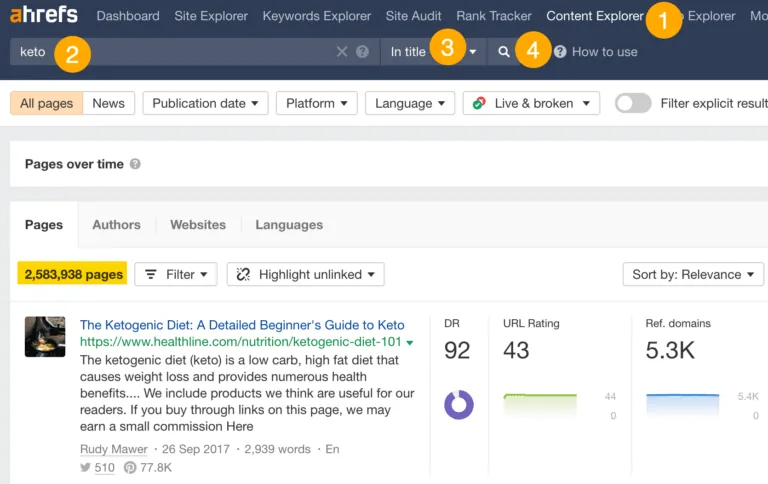 使用 Ahrefs 的 Content Explorer 查找客座文章机会