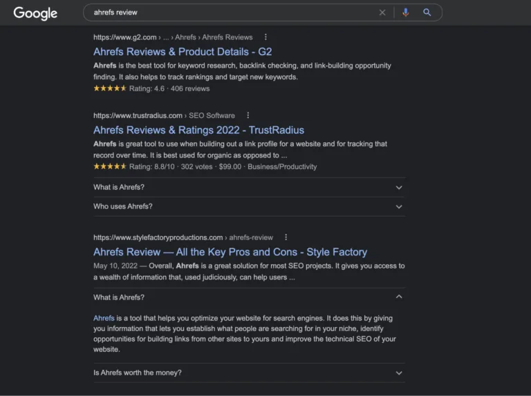 Google SERP 结果截图,展示富媒体结果