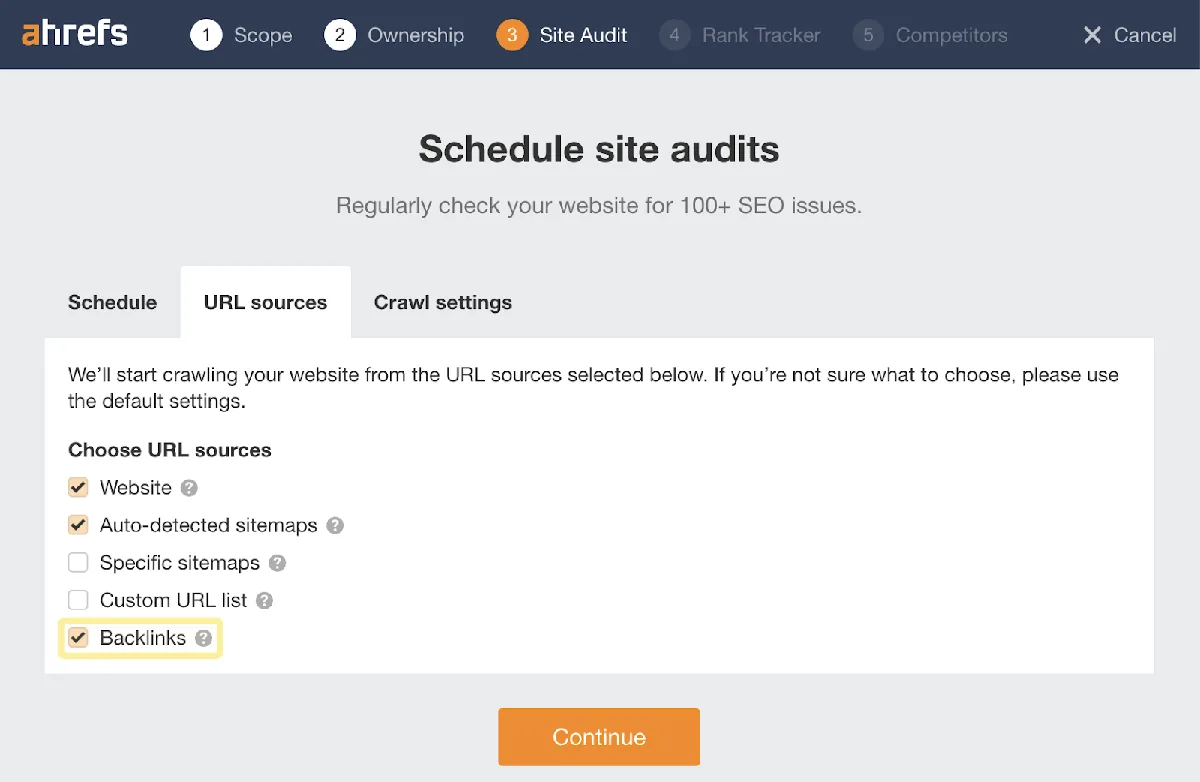 在 Ahrefs' Site Audit 中安排站点审计