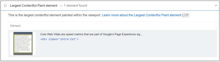 使用 PageSpeed Insights 识别你的 LCP 元素