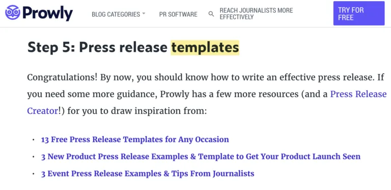 一个凭借免费模板在“how to write a press release”中排名的页面示例