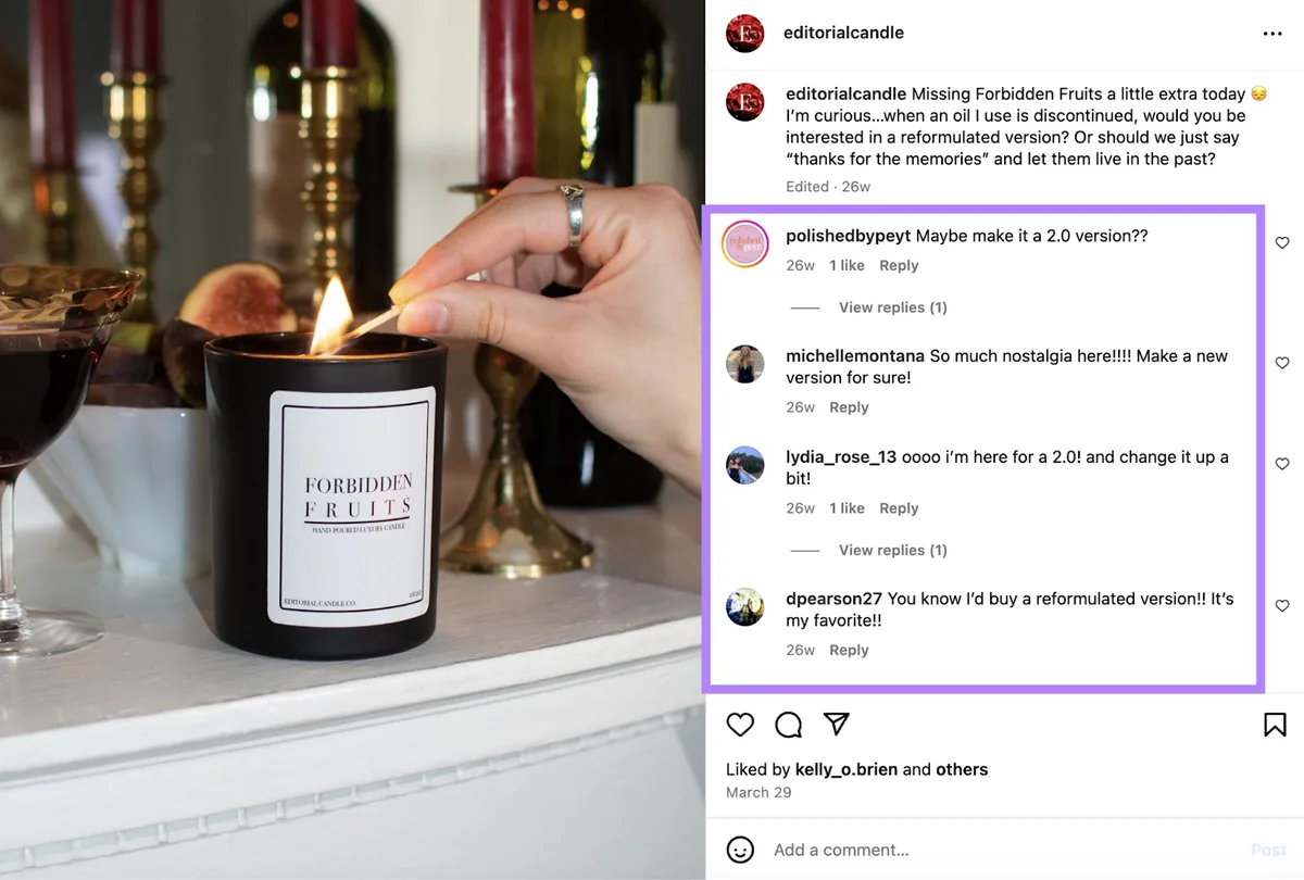 Instagram 帖子评论表达对某项产品变更的支持