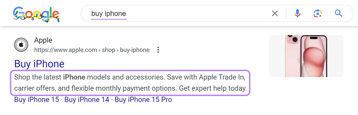 Apple“Buy iPhone”页面的元描述
