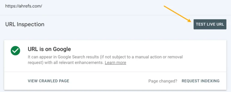 Google Search Console 中的 “Test Live URL”(测试实际网址)选项