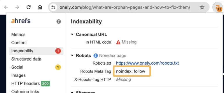 在 Ahrefs SEO Toolbar 中检查可索引性