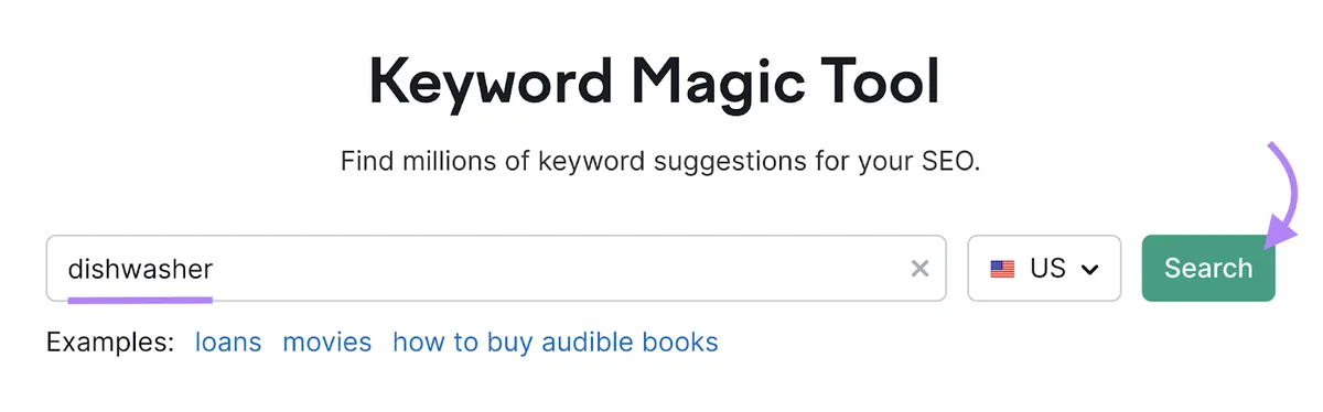 在 Keyword Magic Tool 中搜索 dishwasher 一词