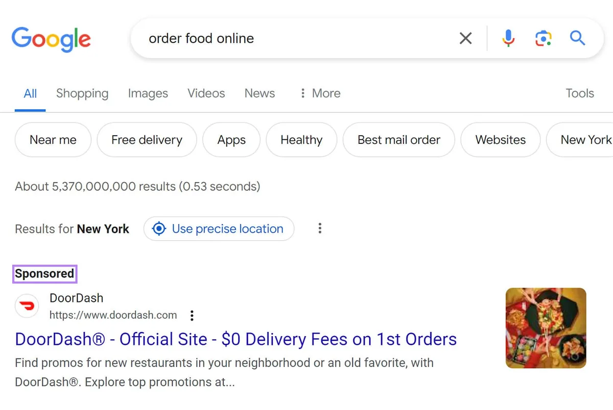 来自 DoorDash 的 Google 搜索广告