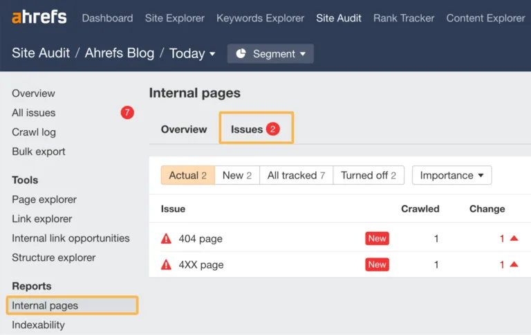 Ahrefs Site Audit 的 Internal pages 报告中的 4XX 问题