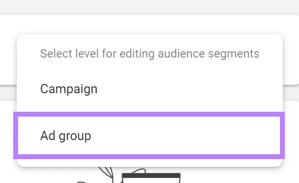 突出显示的“Ad group”选项