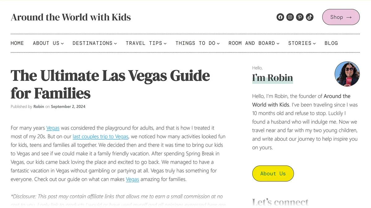 题为 The Ultimate Las Vegas Guide for Families 的博客文章