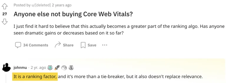 John Mueller 在 Reddit 上确认 Core Web Vitals 是排名因素