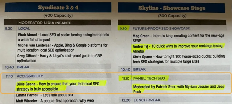 带高亮的 BrightonSEO 日程快照